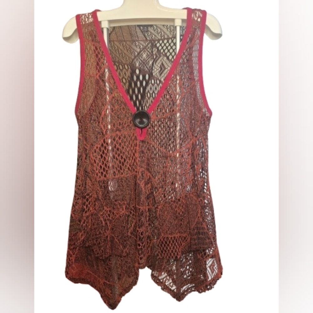 Lily Lace V-Neck‎ Tunic - Red and Black With Shark Bite Hem